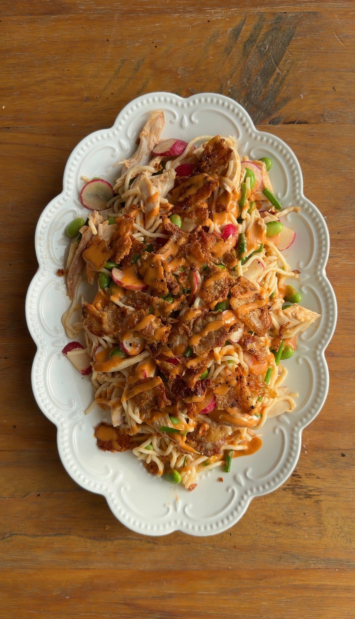 Crispy Chicken Skin Gochujang Noodles