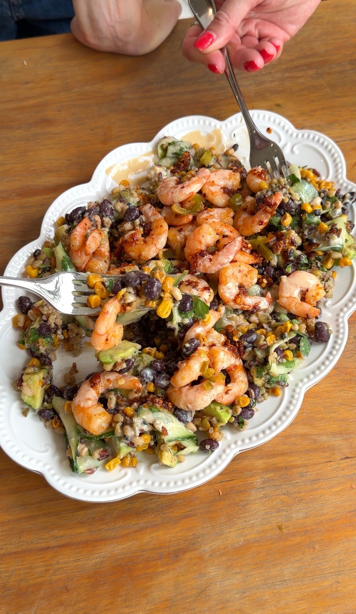 King Prawn and Charred Corn Salad with Tahini Lime Dressing