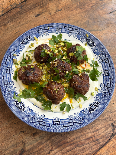 Harissa lamb koftas on whipped garlic yoghurt