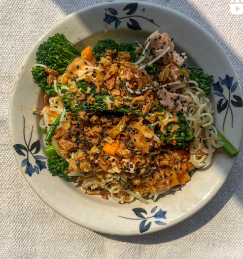 Crispy Salmon Miso Noodles